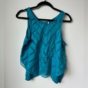 Free People Blue Teal Turquoise Mesh Open Back Tank Top Size Small Tribal Boho